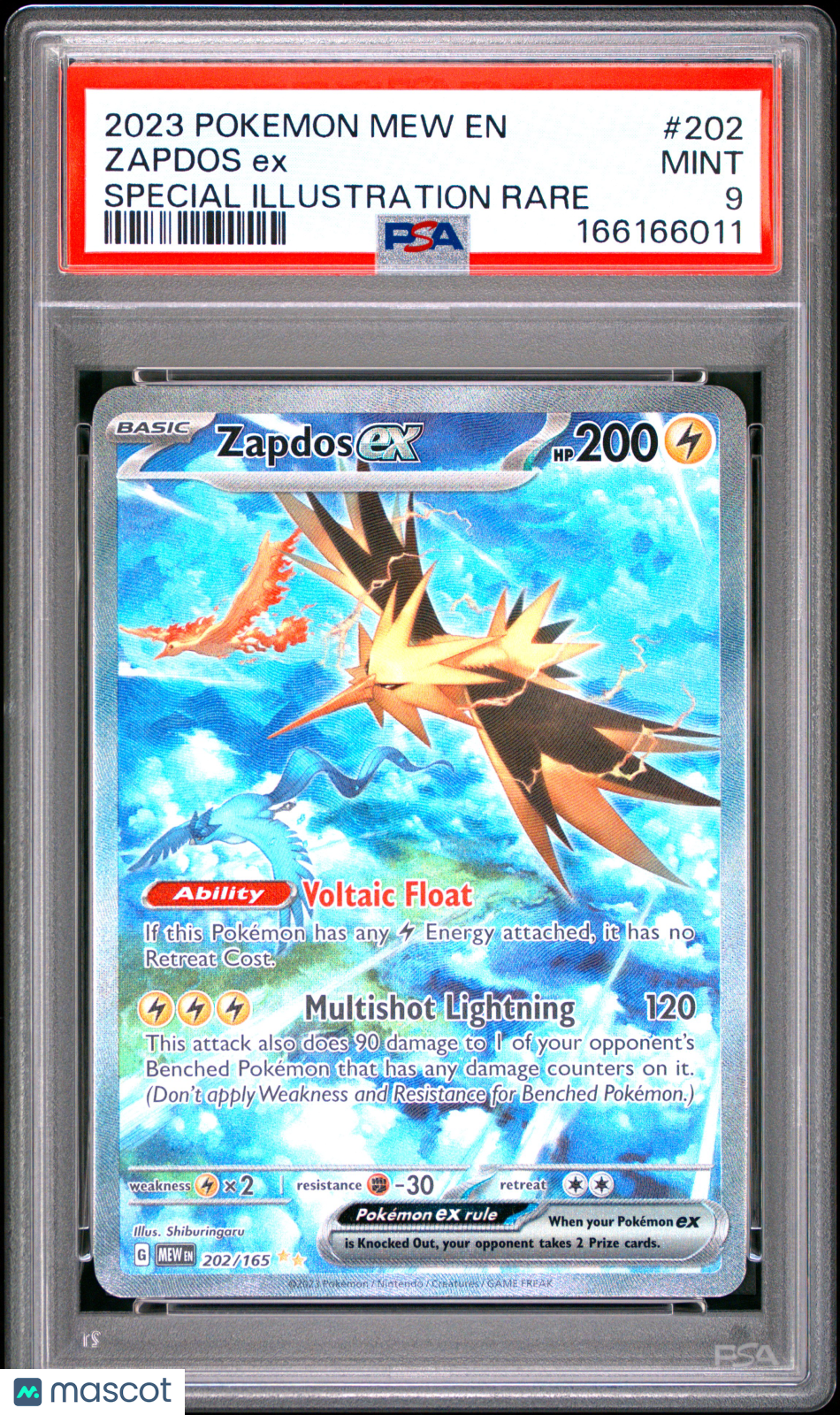 2023 Pokemon Mew EN-151 Zapdos EX #202 Special Illustration Rare PSA 9
