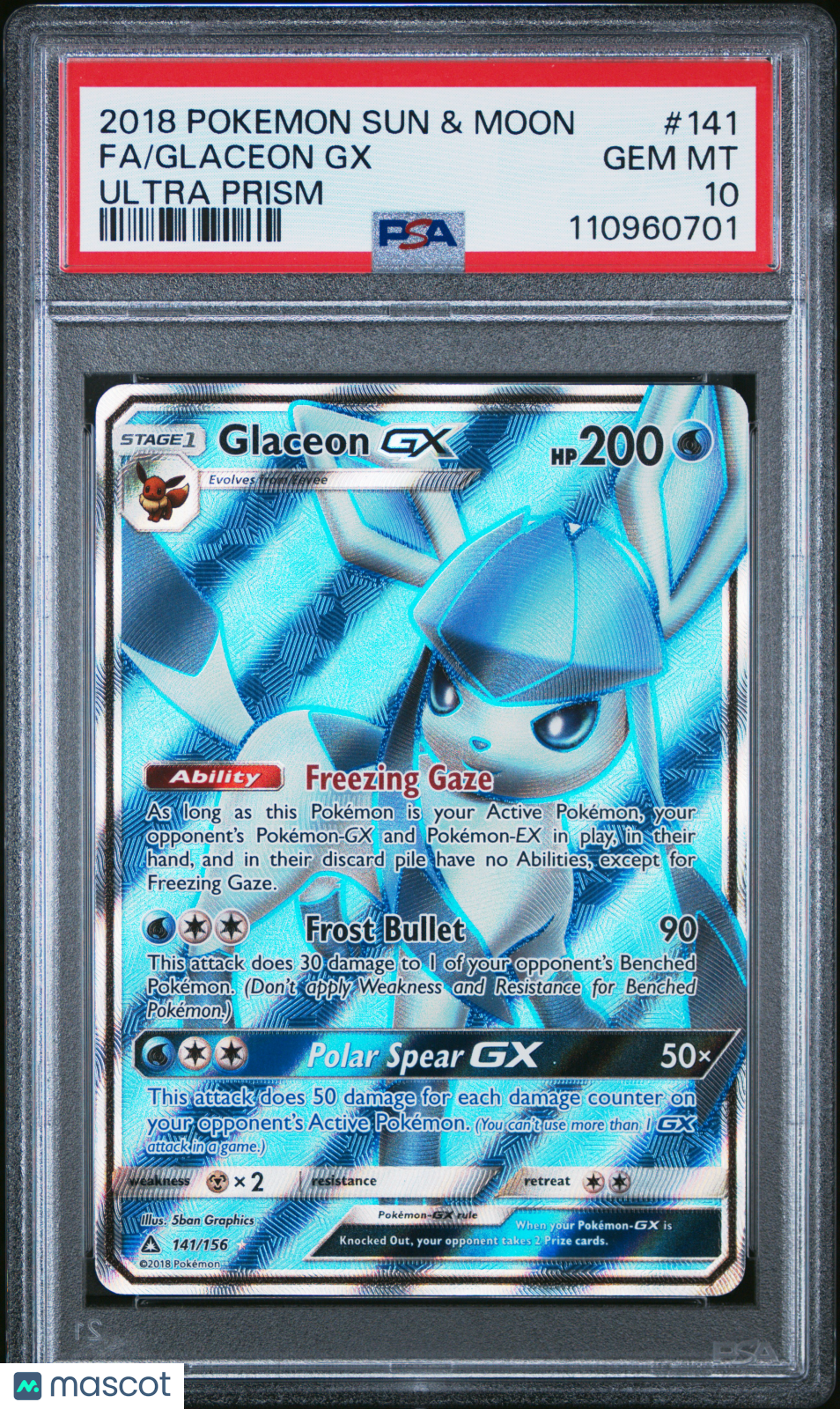 2018 Pokemon Sun & Moon Ultra Prism Glaceon GX #141 Fa Ultra Prism PSA 10