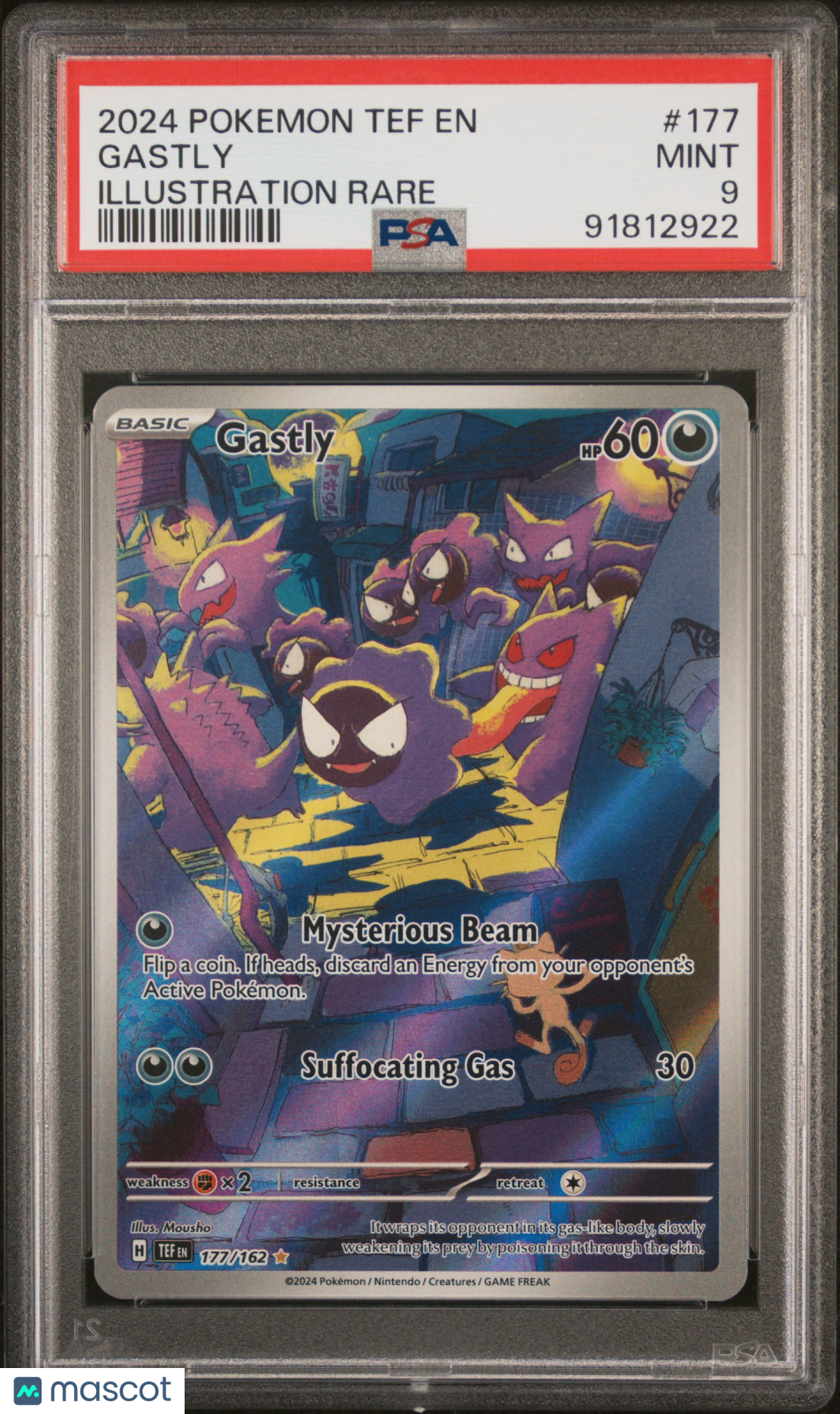 2024 Pokemon Tef EN-Temporal Forces Gastly #177 Illustration Rare PSA 9