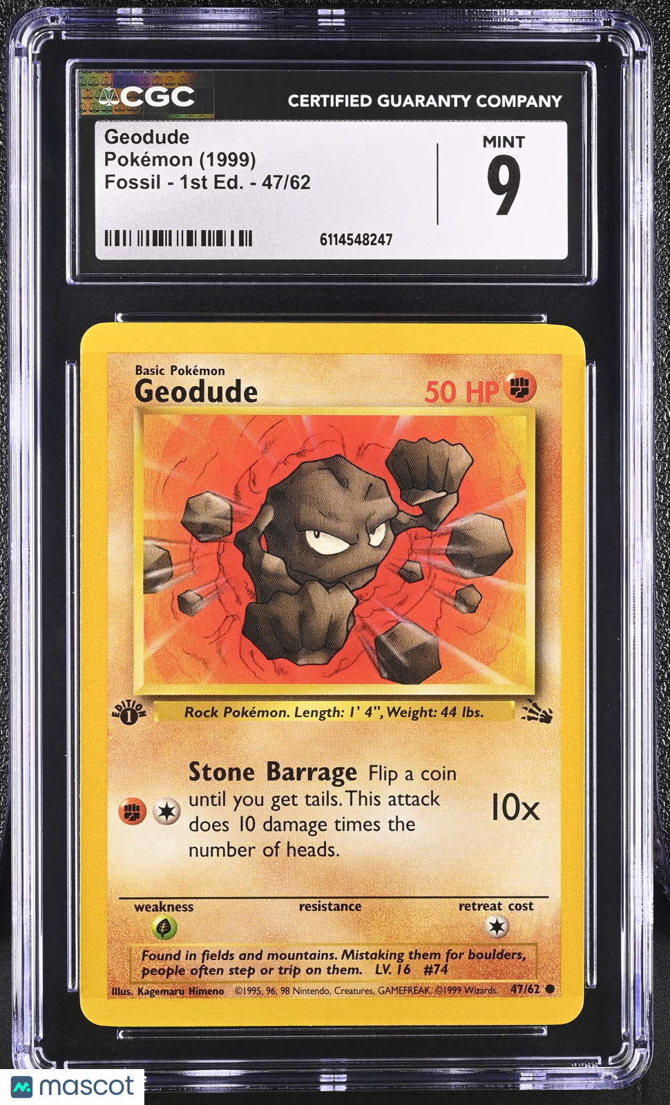 1999 Pokemon Geodude #47/62 47/62 1st Edition CGC 9