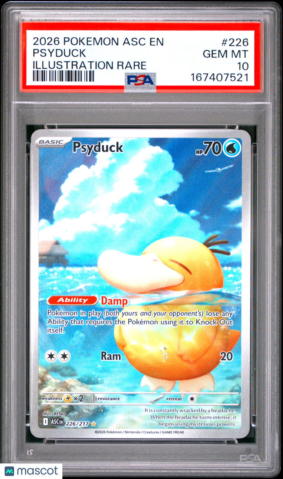 2026 Pokemon Asc EN-Ascended Heroes Psyduck #226 Illustration Rare PSA 10