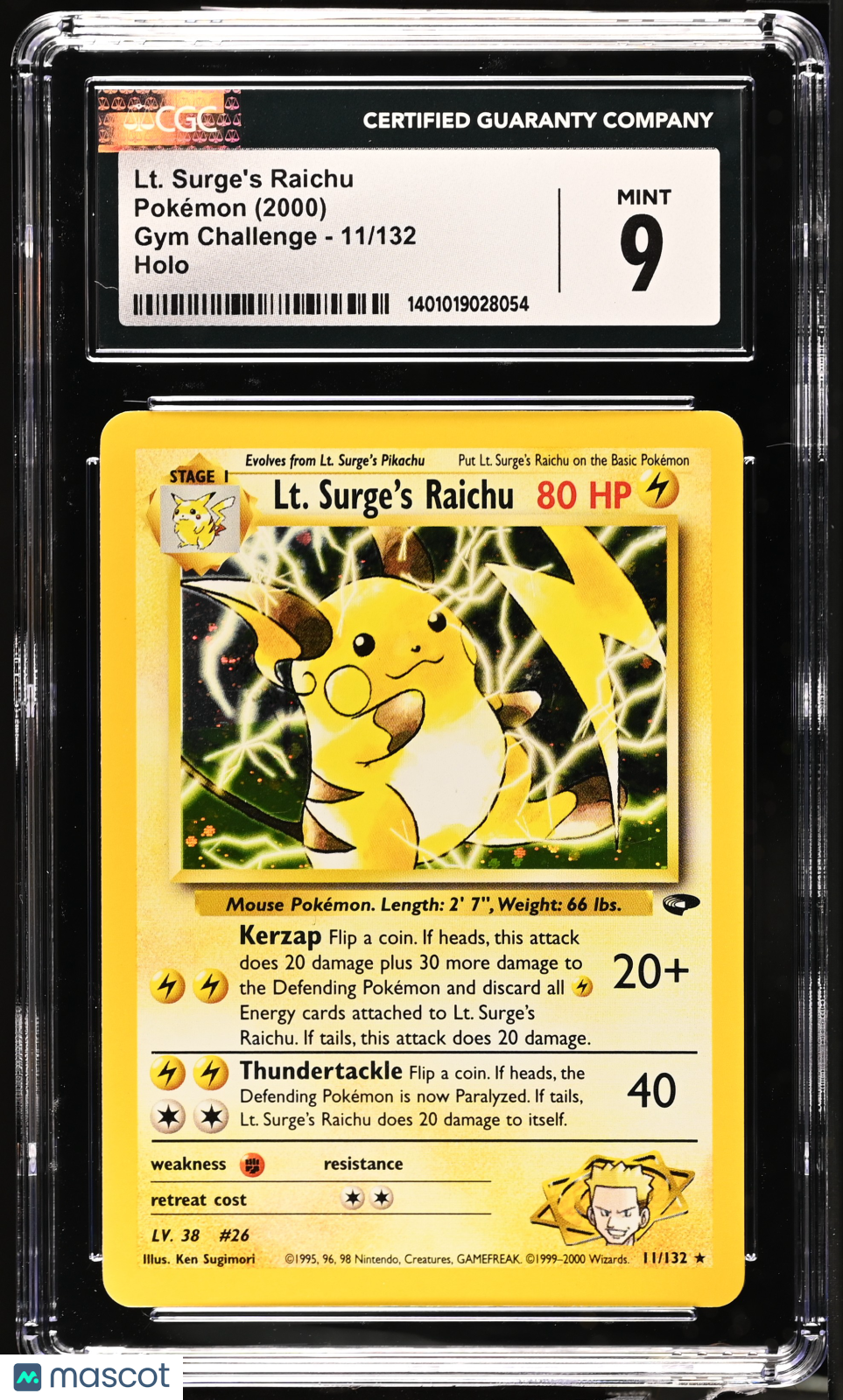 2000 Pokemon Lt. Surge's Raichu #11/132 CGC 9