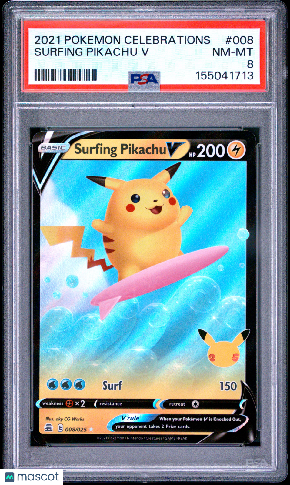 2021 Pokemon Celebrations Surfing Pikachu V #008 PSA 8