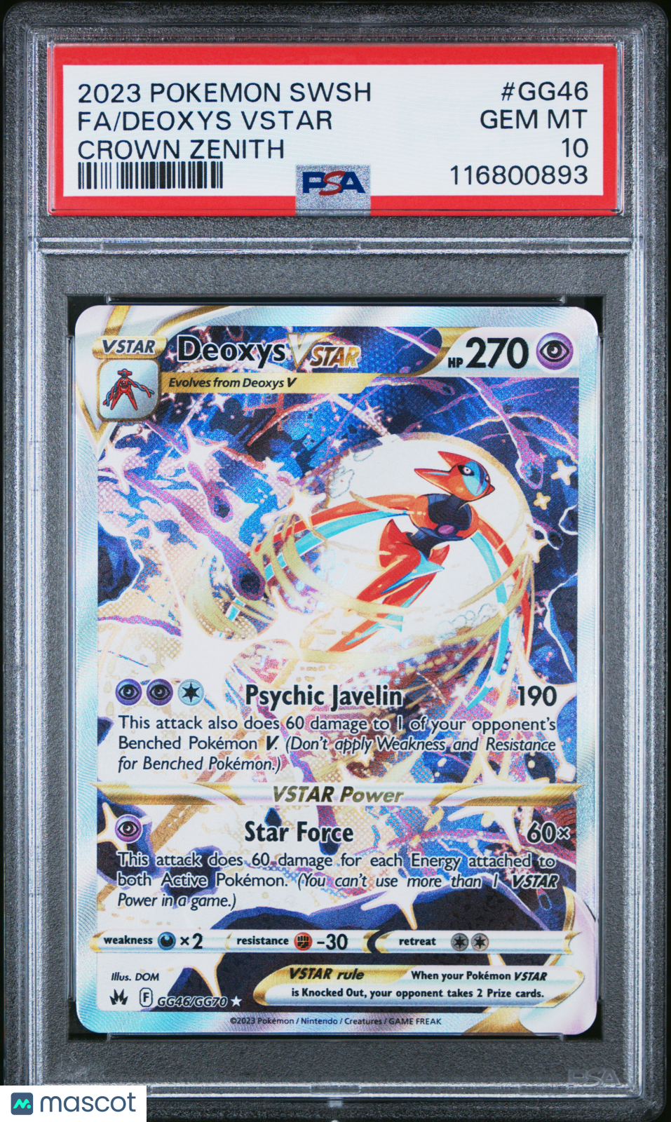 2023 Pokemon Sword And Shield Crown Zenith Deoxys VSTAR #GG46 Fa Crown Zenith PSA 10