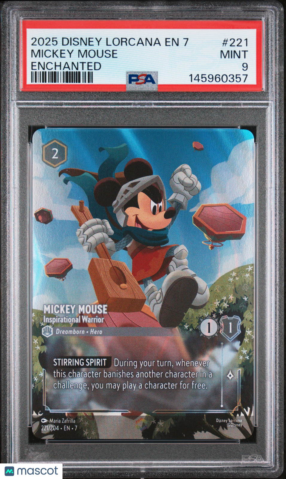 2025 Disney Lorcana EN 7-Archazia's Island Mickey Mouse #221 Enchanted PSA 9
