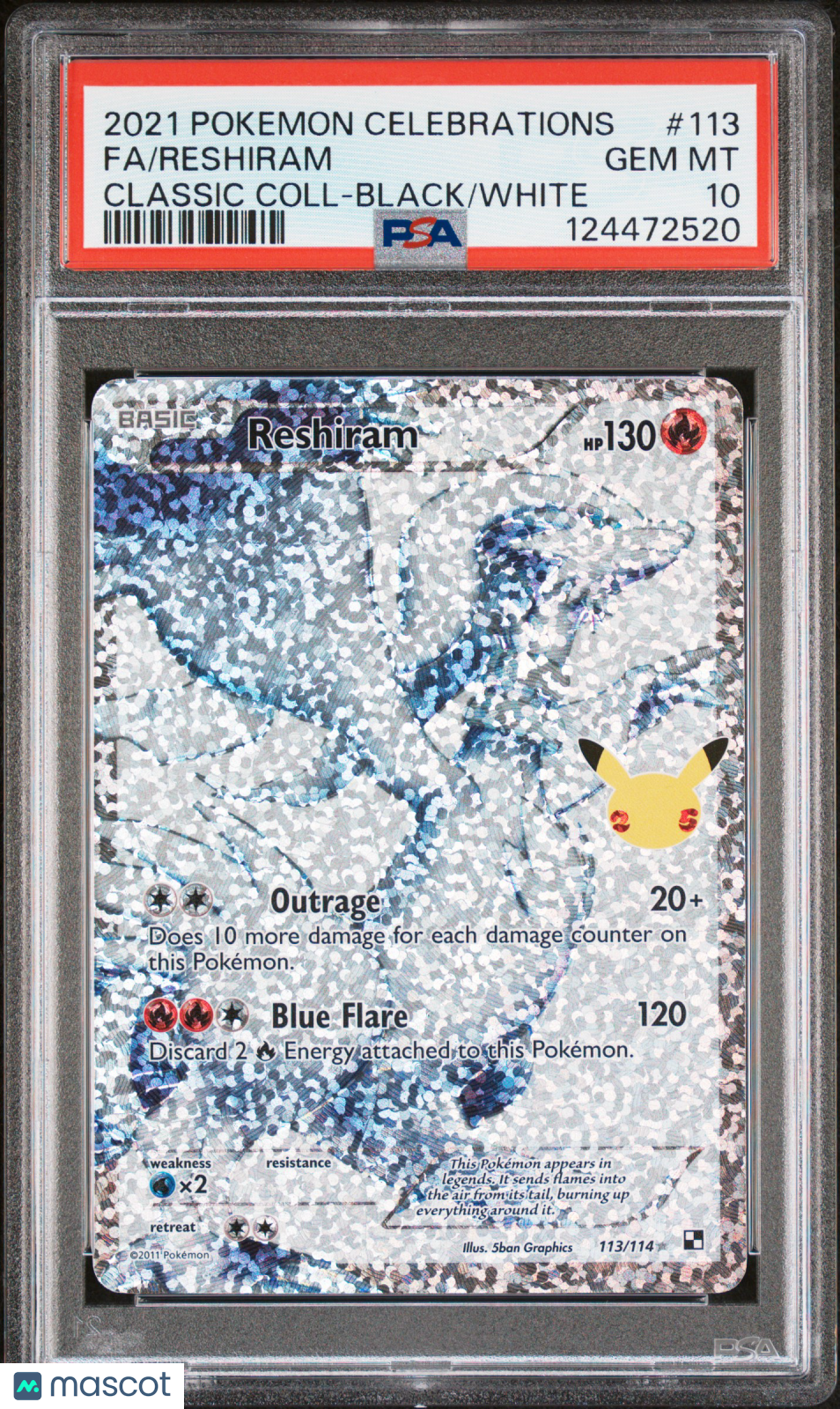 2021 Pokemon Celebrations Classic Collection Reshiram #113 Fa Classic Coll-Black/White PSA 10