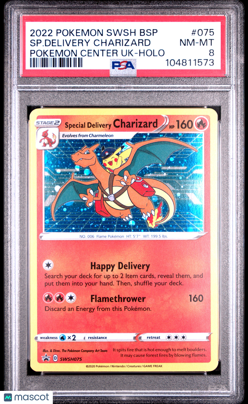 2022 Pokemon Swsh Black Star Promo SP. Delivery Charizard #075 Pokemon Center Uk-Holo PSA 8