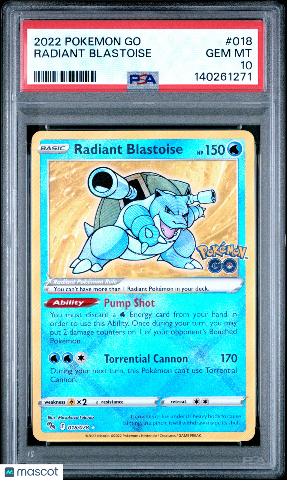 2022 Pokemon Go Radiant Blastoise #018 PSA 10