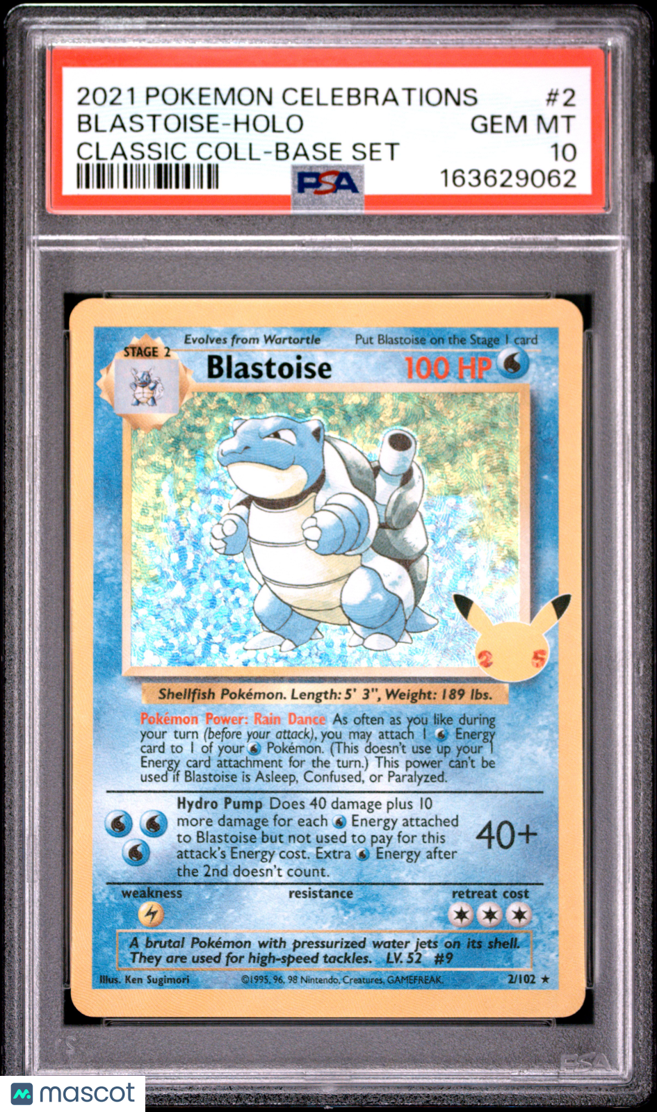 2021 Pokemon Celebrations Classic Collection Blastoise #2 Classic Coll-Base Set PSA 10