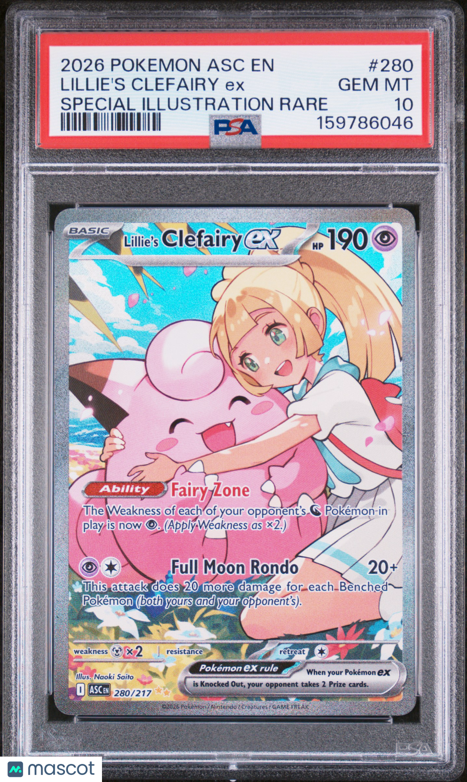 2026 Pokemon Asc EN-Ascended Heroes Lillie's Clefairy EX #280 Special Illustration Rare PSA 10