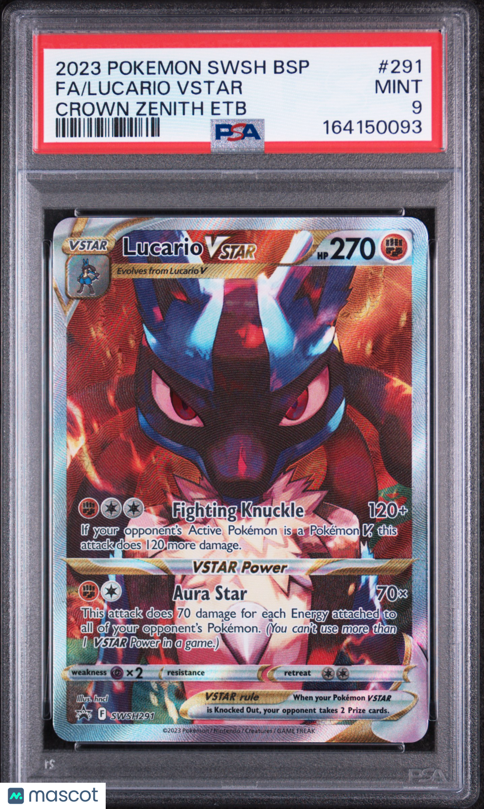 2023 Pokemon Swsh Black Star Promo Lucario VSTAR #291 Crown Zenith Etb Fa PSA 9