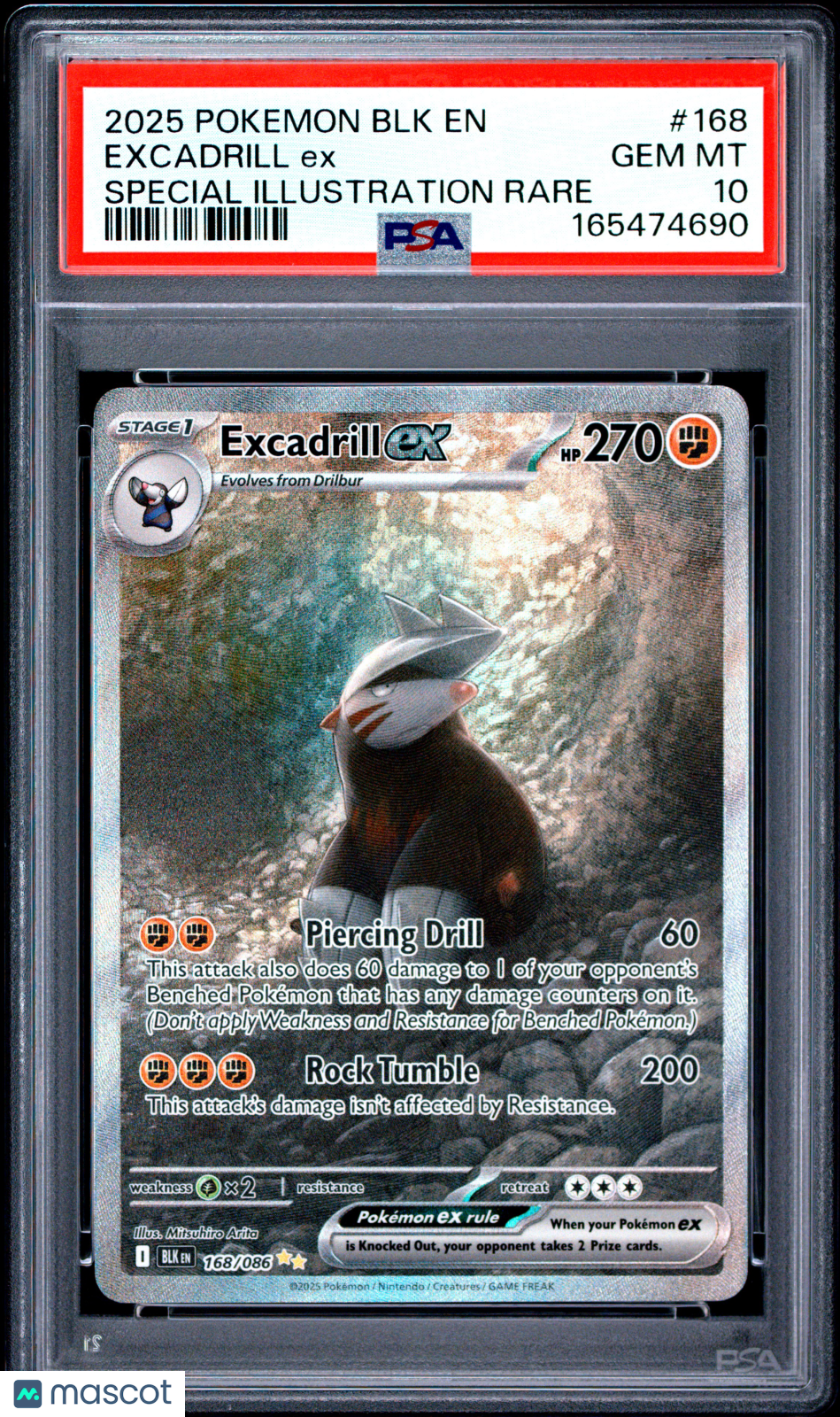 2025 Pokemon BLK EN-Black Bolt Excadrill EX #168 Special Illustration Rare PSA 10