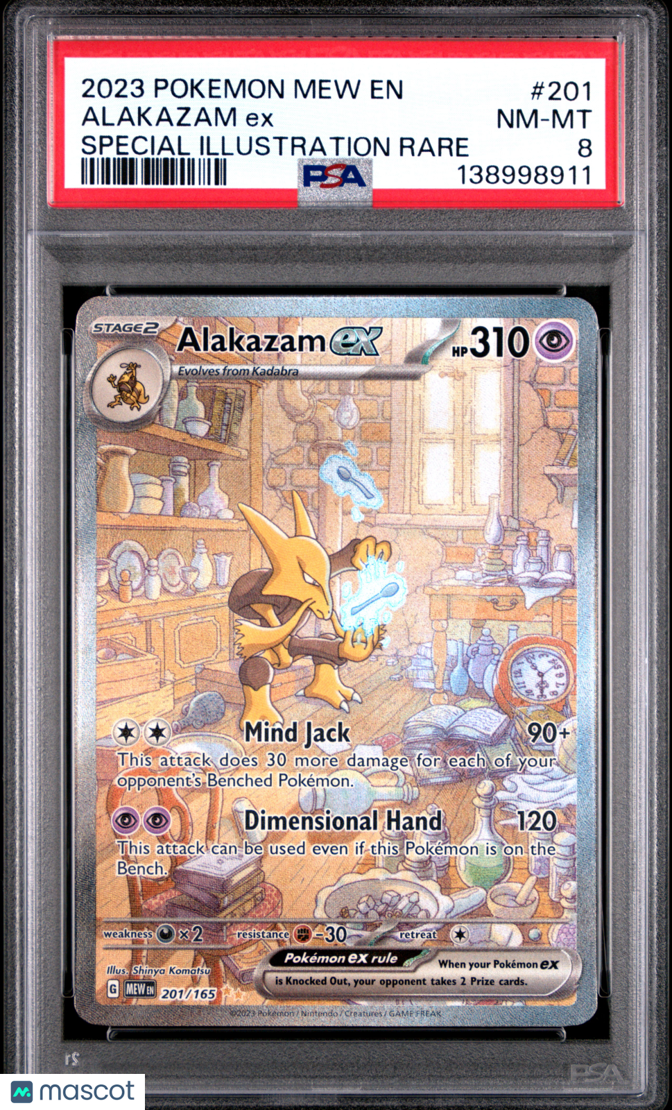 2023 Pokemon Mew EN-151 Alakazam EX #201 Special Illustration Rare PSA 8