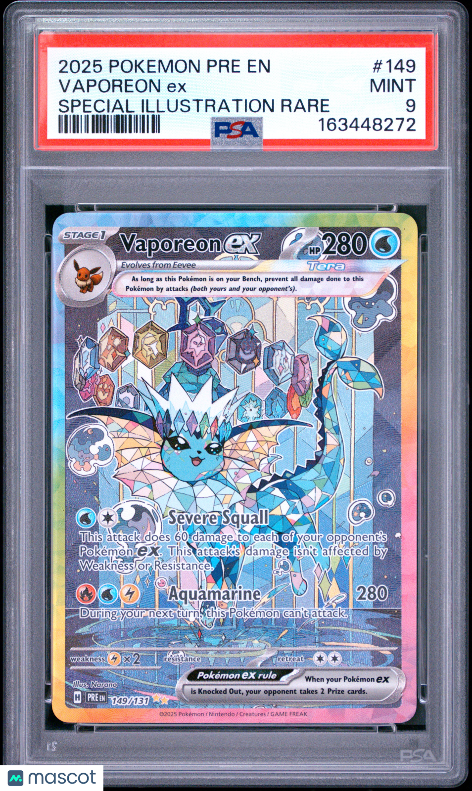 2025 Pokemon Pre EN-Prismatic Evolutions Vaporeon EX #149 Special Illustration Rare PSA 9