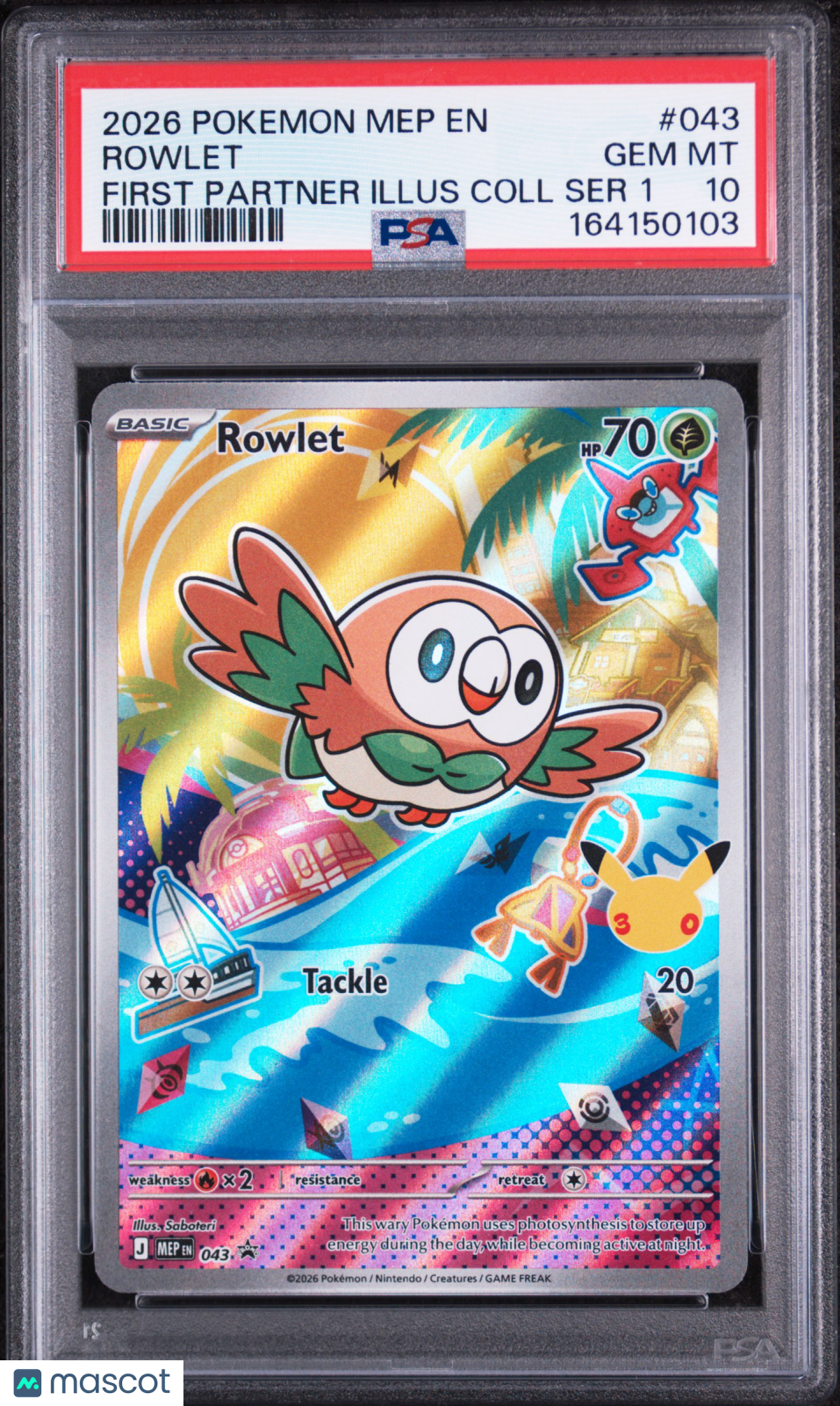 2026 Pokemon Mep EN-Me Black Star Promo Rowlet #043 First Partner Illus Coll Ser 1 PSA 10