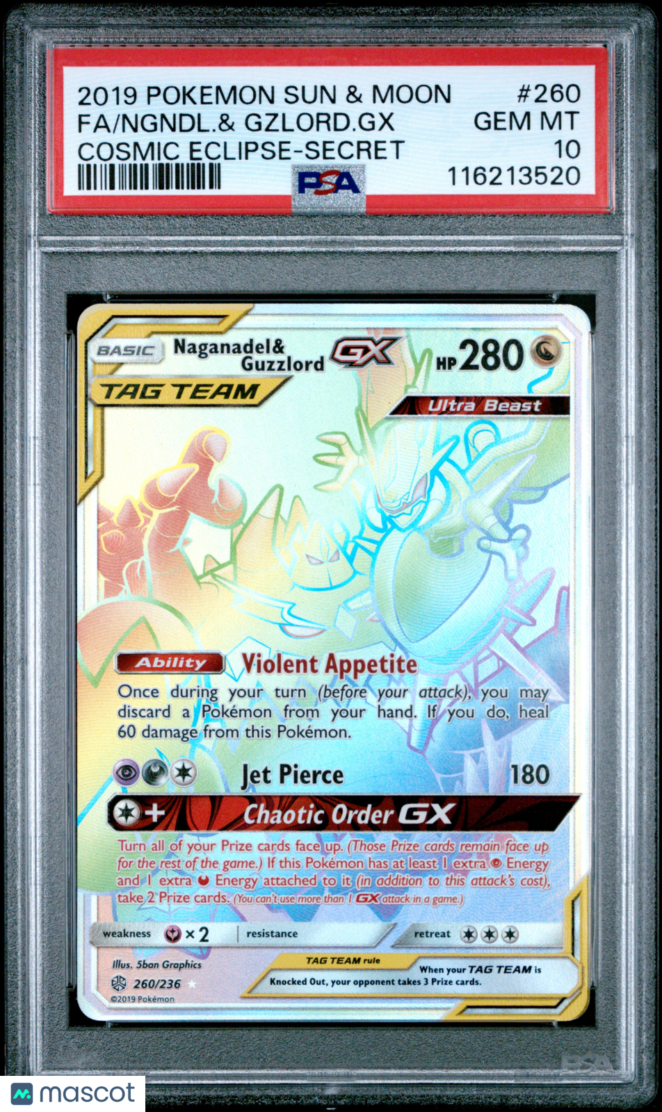2019 Pokemon Sun & Moon Cosmic Eclipse Ngndl. & Gzlord. GX #260 Cosmic Eclipse-Secret Fa PSA 10