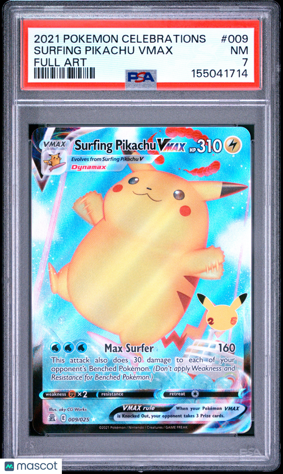 2021 Pokemon Celebrations Surfing Pikachu VMAX #009 Full Art PSA 7