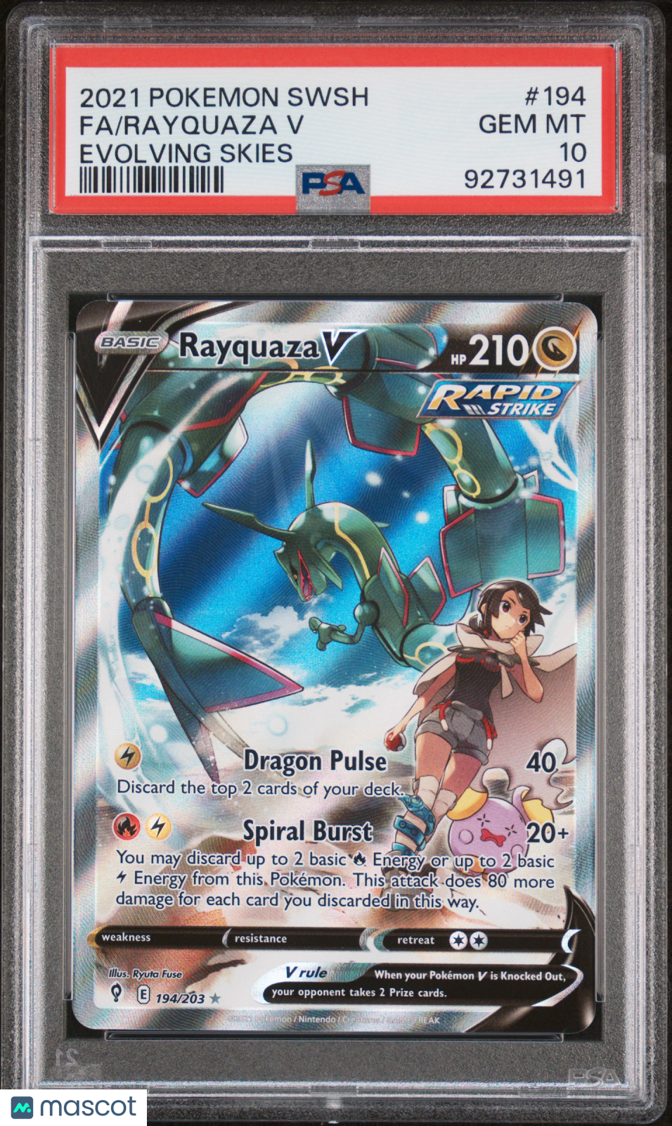 2021 Pokemon Sword & Shield Evolving Skies Rayquaza V #194 Evolving Skies Fa PSA 10