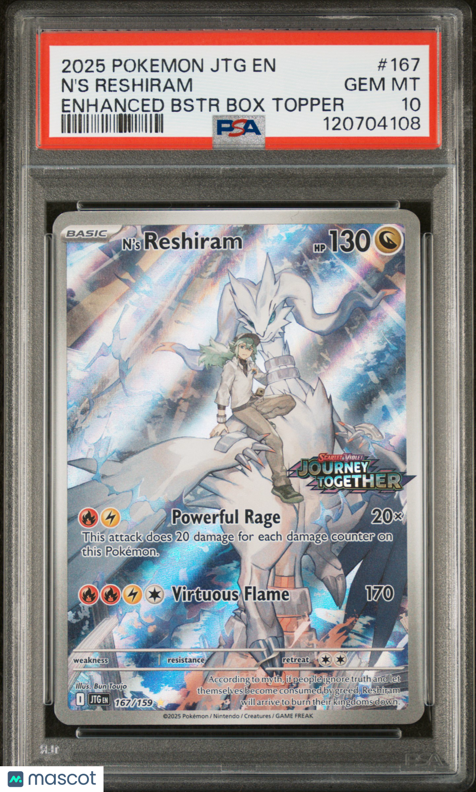2025 Pokemon JTG EN-Journey Together N'S Reshiram #167 Enhanced Bstr Box Topper PSA 10