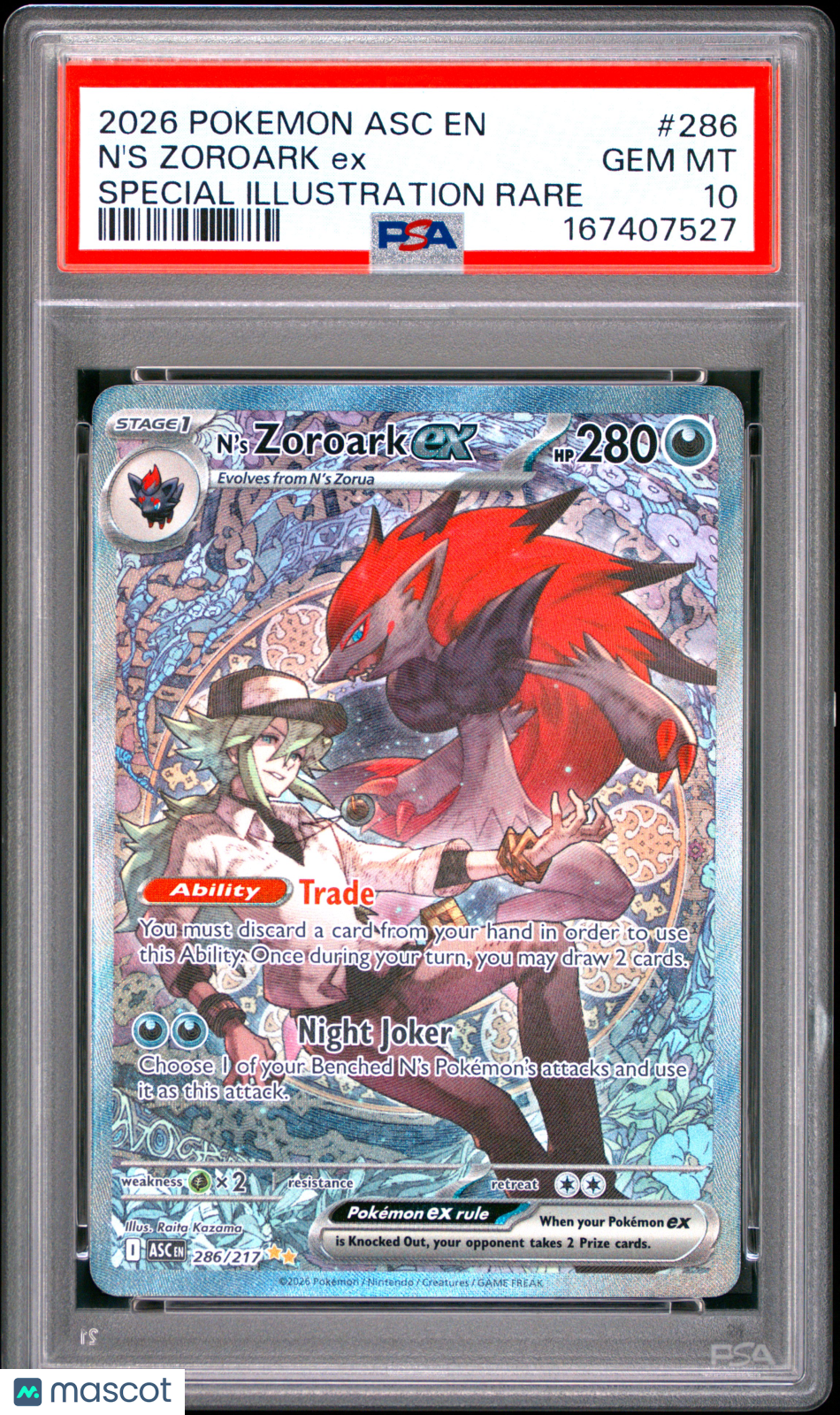 2026 Pokemon Asc EN-Ascended Heroes N'S Zoroark EX #286 Special Illustration Rare PSA 10