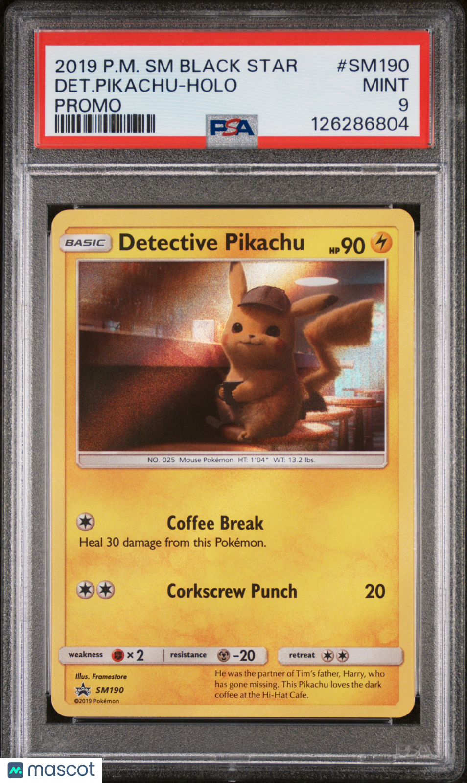 2019 Pokemon SM Black Star Promo Det. Pikachu #SM190 Promo PSA 9