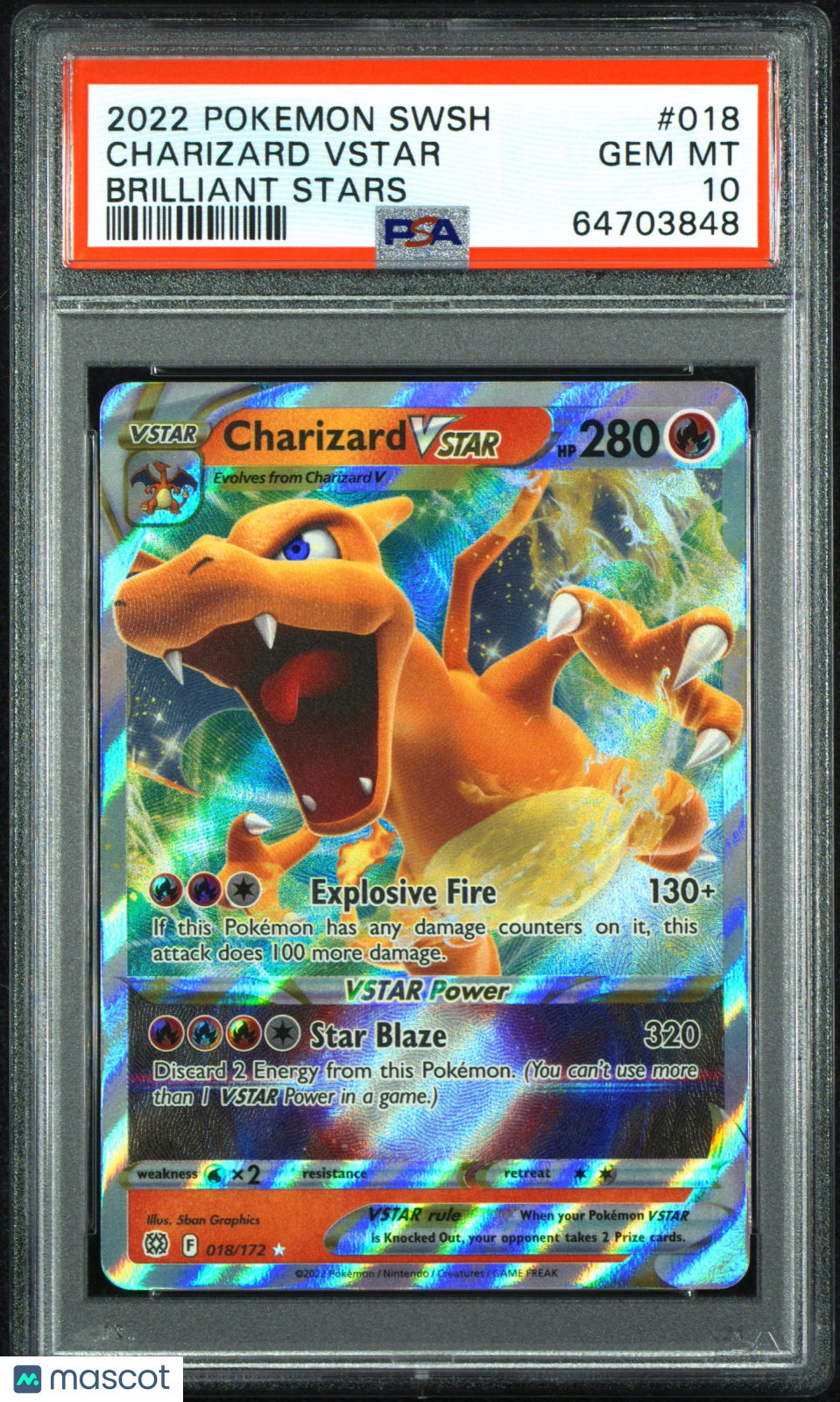 2022 Pokemon Sword & Shield Brilliant Stars Charizard VSTAR #018 Brilliant Stars PSA 10