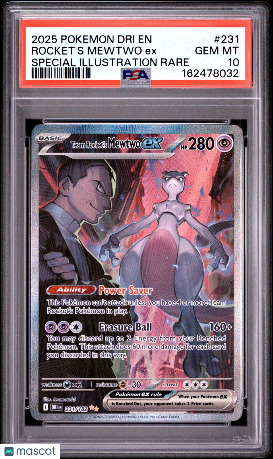 2025 Pokemon Dri EN-Destined Rivals Rocket's Mewtwo EX #231 Special Illustration Rare PSA 10