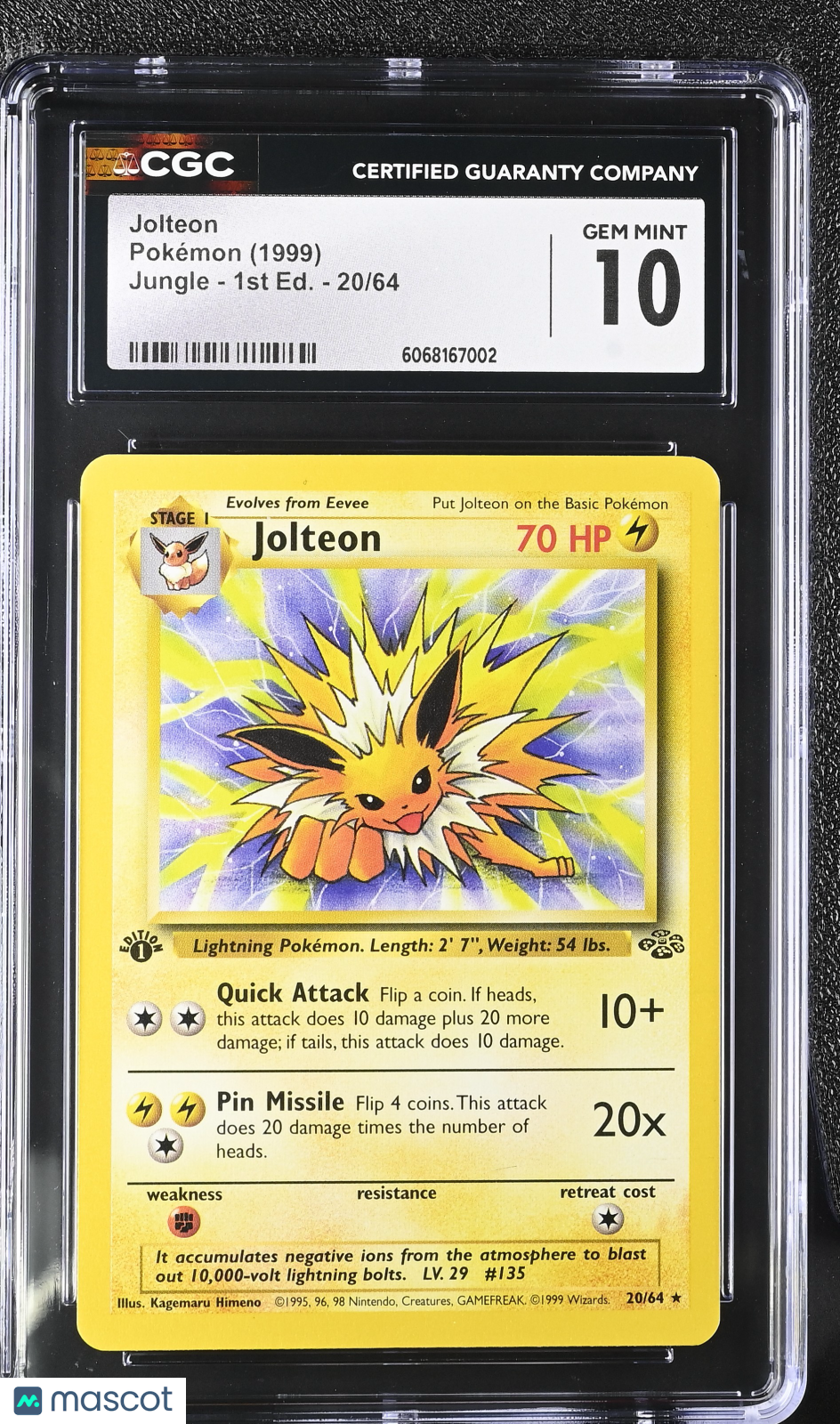 1999 Pokemon Jolteon #20/64 1st Edition CGC 10