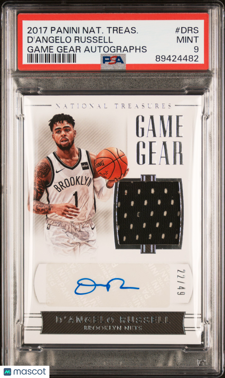 2017 Panini National Treasures Game Gear Autographs D'angelo Russell #DRS /49 PSA 9