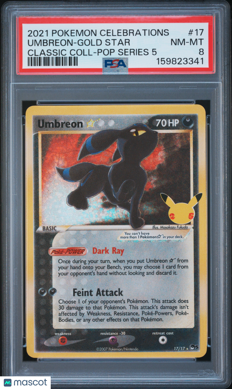 2021 Pokemon Celebrations Classic Collection Umbreon-Gold Star #17 Classic Coll-Pop Series 5 PSA 8