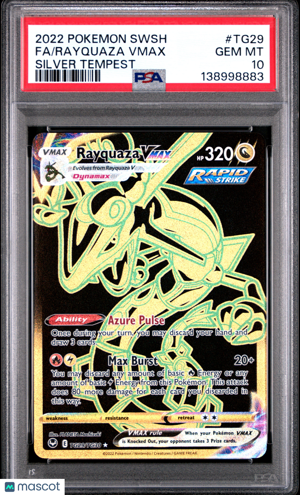 2022 Pokemon Sword & Shield Silver Tempest Rayquaza VMAX #TG29 Fa Silver Tempest PSA 10