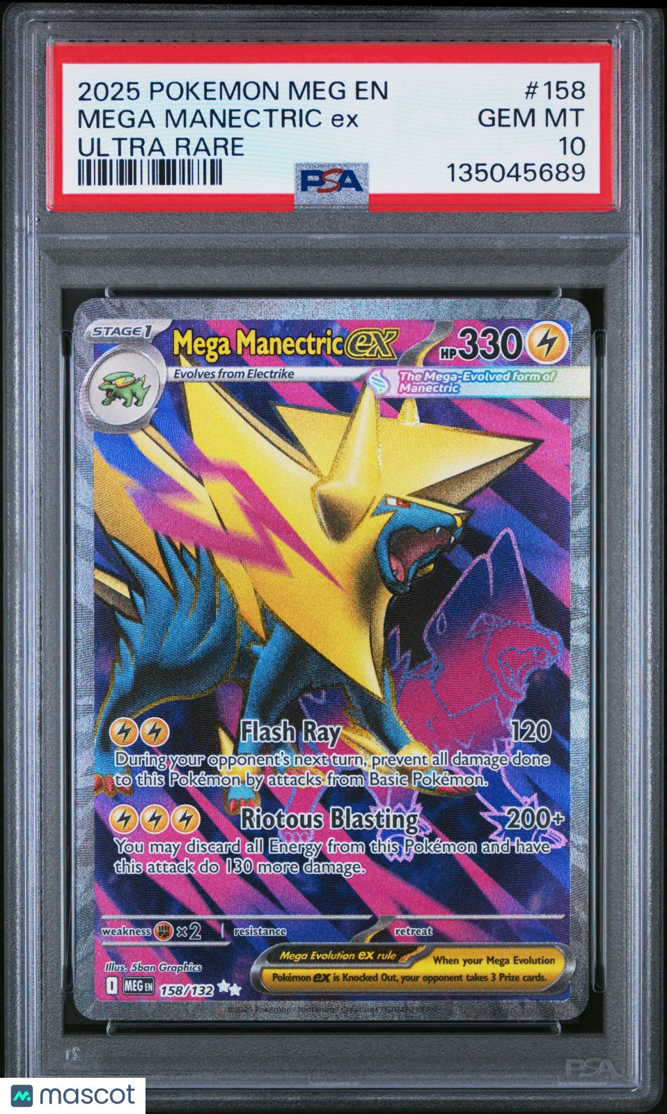 2025 Pokemon Meg EN-Mega Evolution Mega Manectric EX #158 Ultra Rare PSA 10