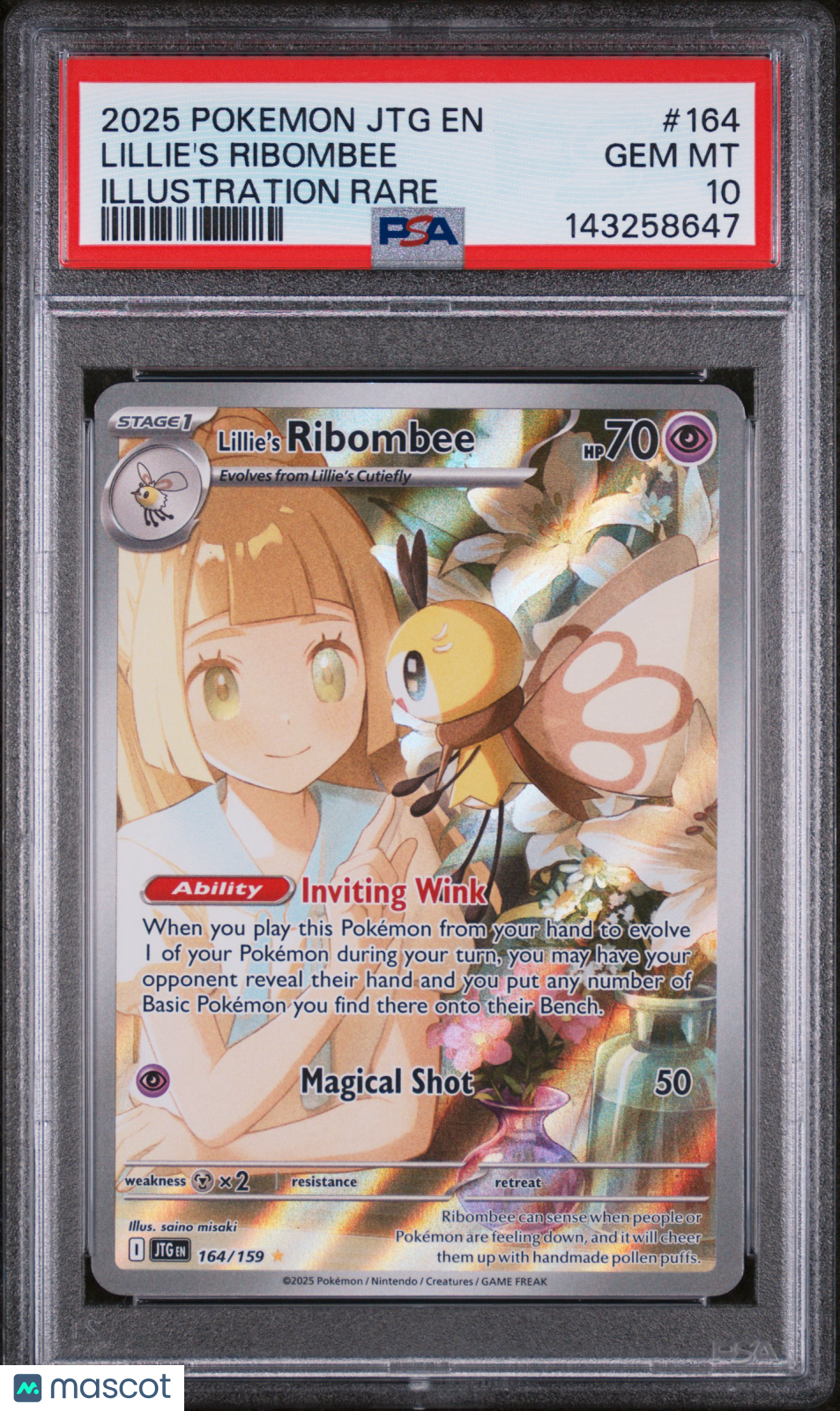2025 Pokemon JTG EN-Journey Together Lillie's Ribombee #164 Illustration Rare PSA 10