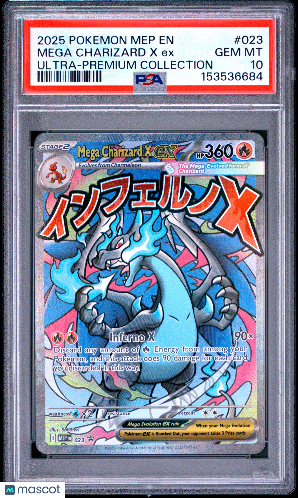 2025 Pokemon Mep EN-Me Black Star Promo Mega Charizard X EX #023 Ultra-Premium Collection PSA 10