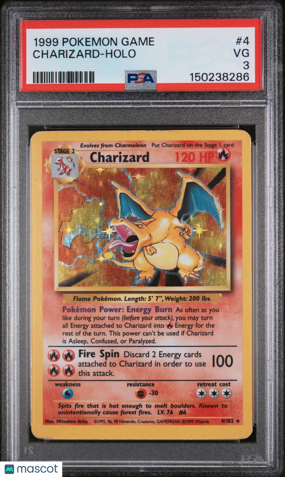 1999 Pokemon Game Charizard #4 PSA 3
