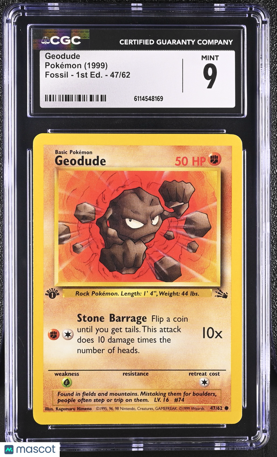 1995 geodude pokemon card 1999 Fossil Common 1st Edition #47 CGC Authenticated 9 All cards will be carefully packed for safe transit Geodude | Hidden Fates |