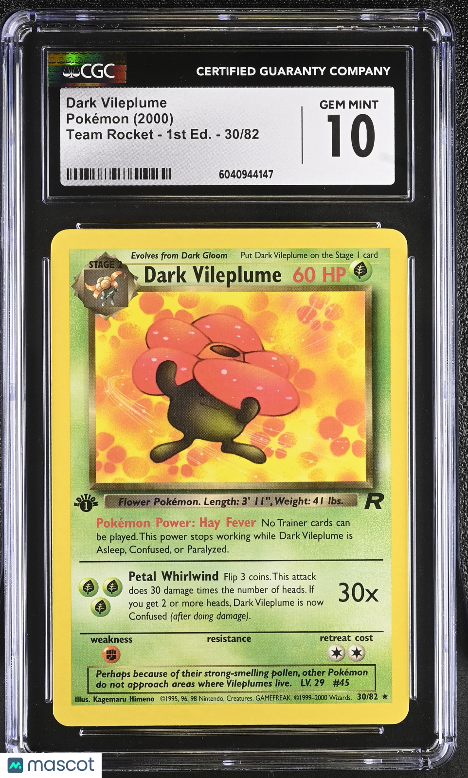 2000 Pokemon Dark Vileplume #30/82 1st Edition CGC 10