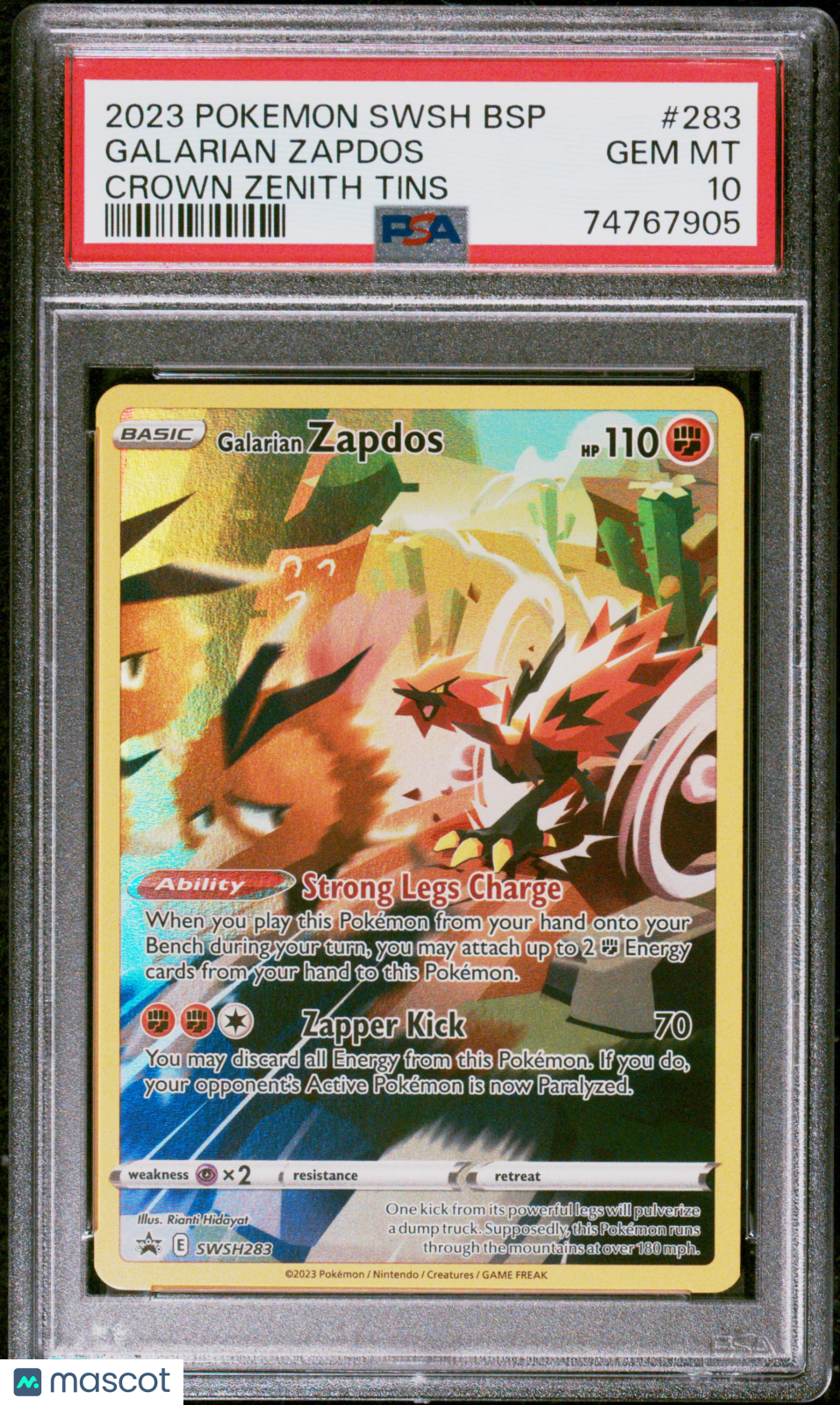 2023 Pokemon Swsh Black Star Promo Galarian Zapdos #283 Crown Zenith Tin PSA 10