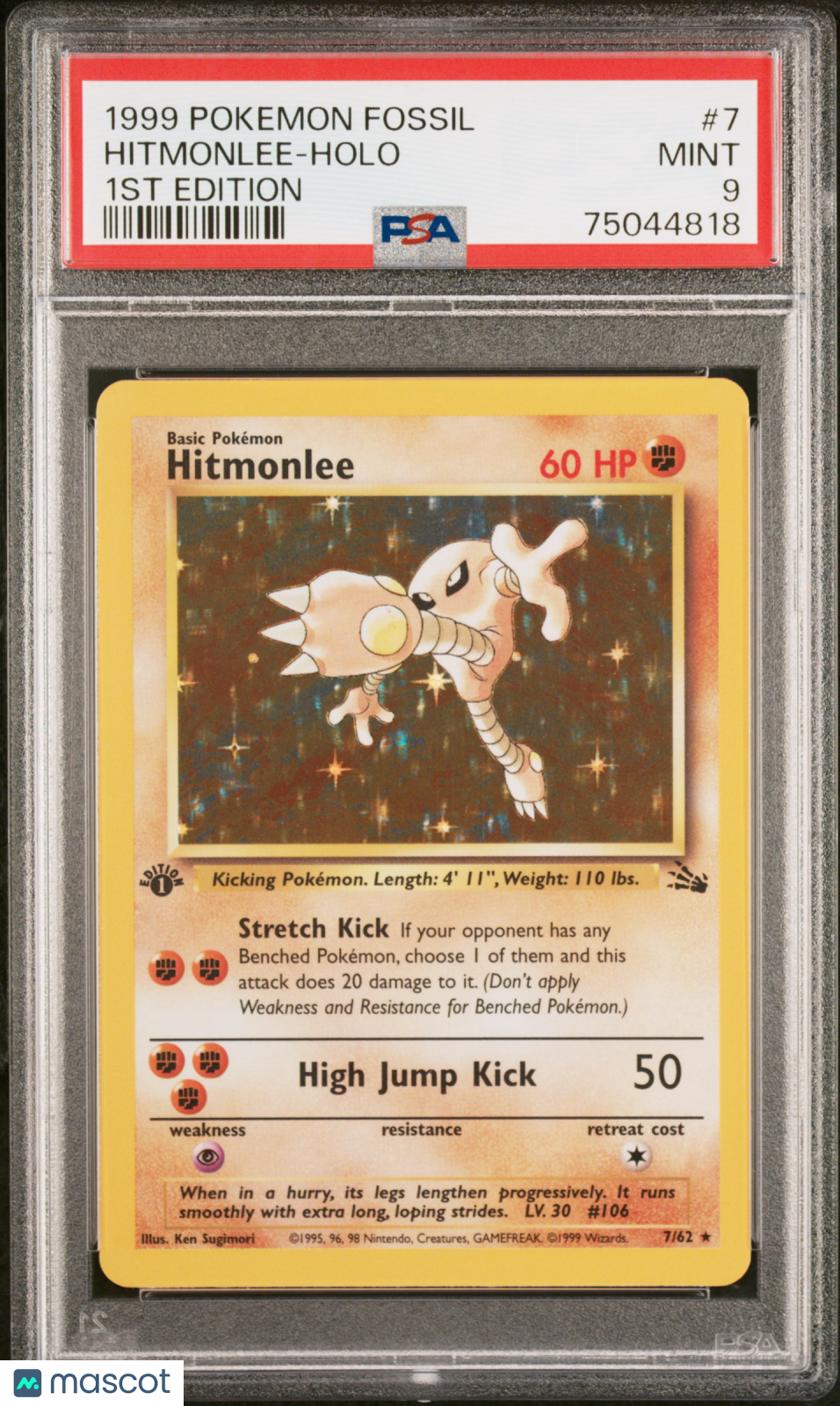 1999 Pokemon Fossil Hitmonlee #7 1st Edition PSA 9