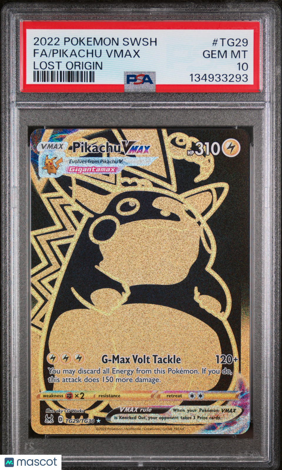 2022 Pokemon Sword & Shield Lost Origin Pikachu VMAX #TG29 Fa Lost Origin PSA 10