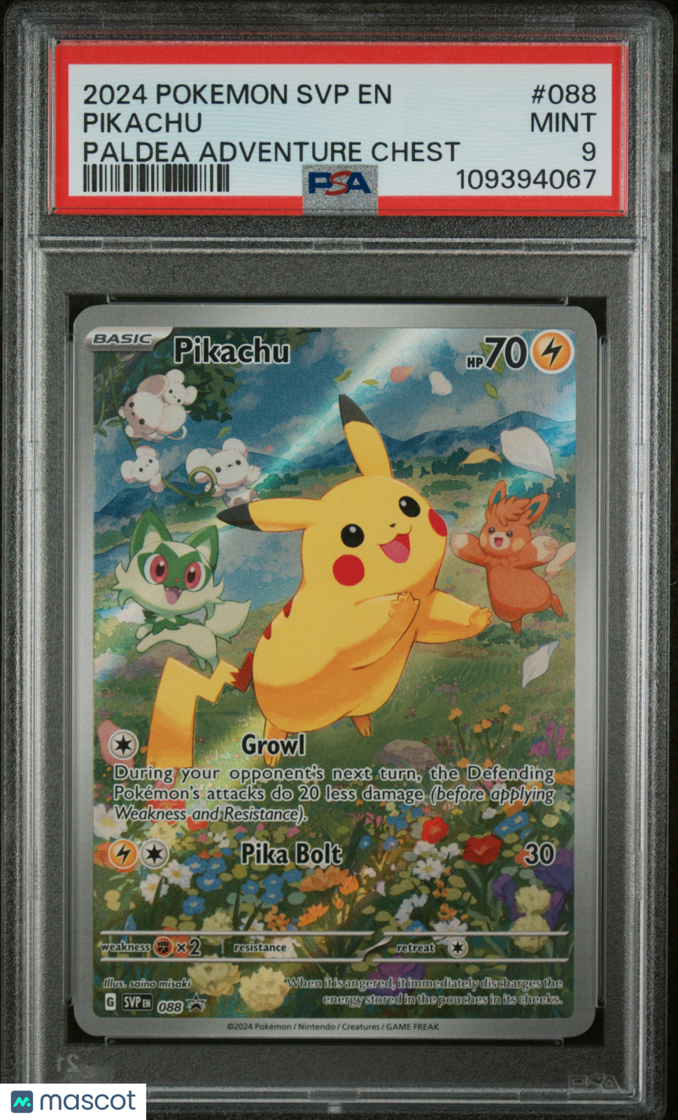 2024 Pokemon SVP EN-SV Black Star Promo Pikachu #088 Paldea Adventure Chest PSA 9