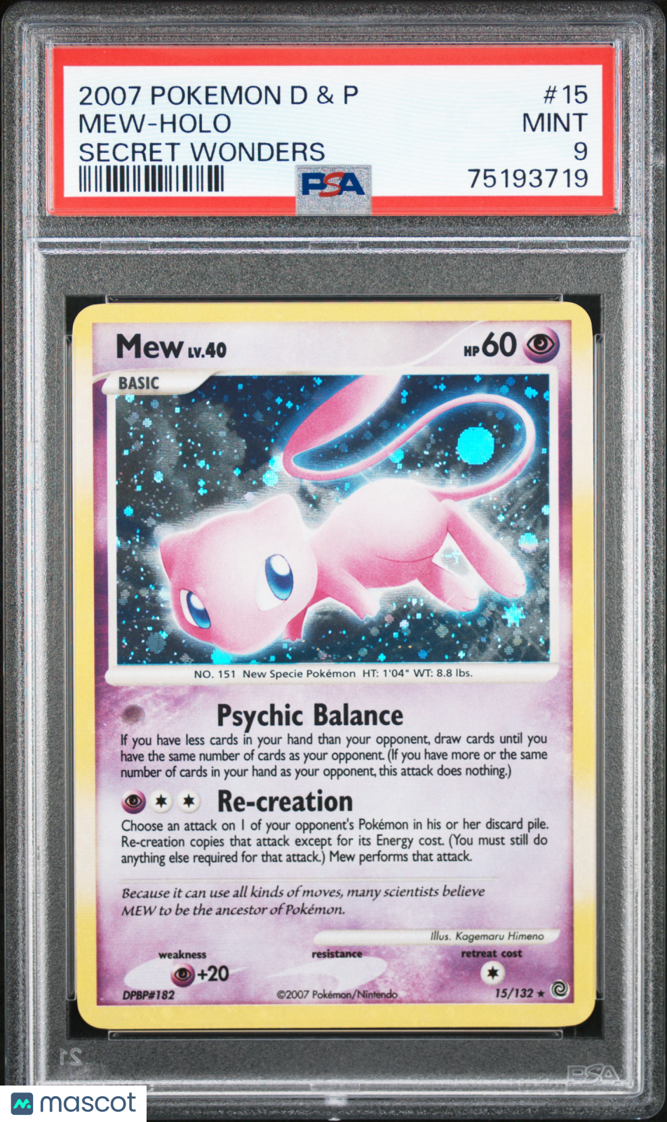 2007 Pokemon Diamond & Pearl Secret Wonders Mew #15 Secret Wonders PSA 9