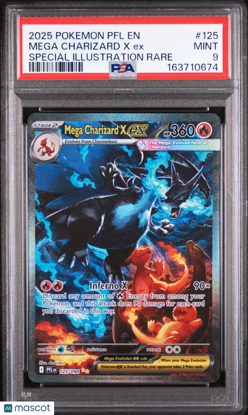 2025 Pokemon PFL EN-Phantasmal Flames Mega Charizard X EX #125 Special Illustration Rare PSA 9