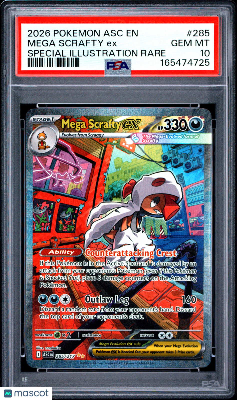 2026 Pokemon Asc EN-Ascended Heroes Mega Scrafty EX #285 Special Illustration Rare PSA 10