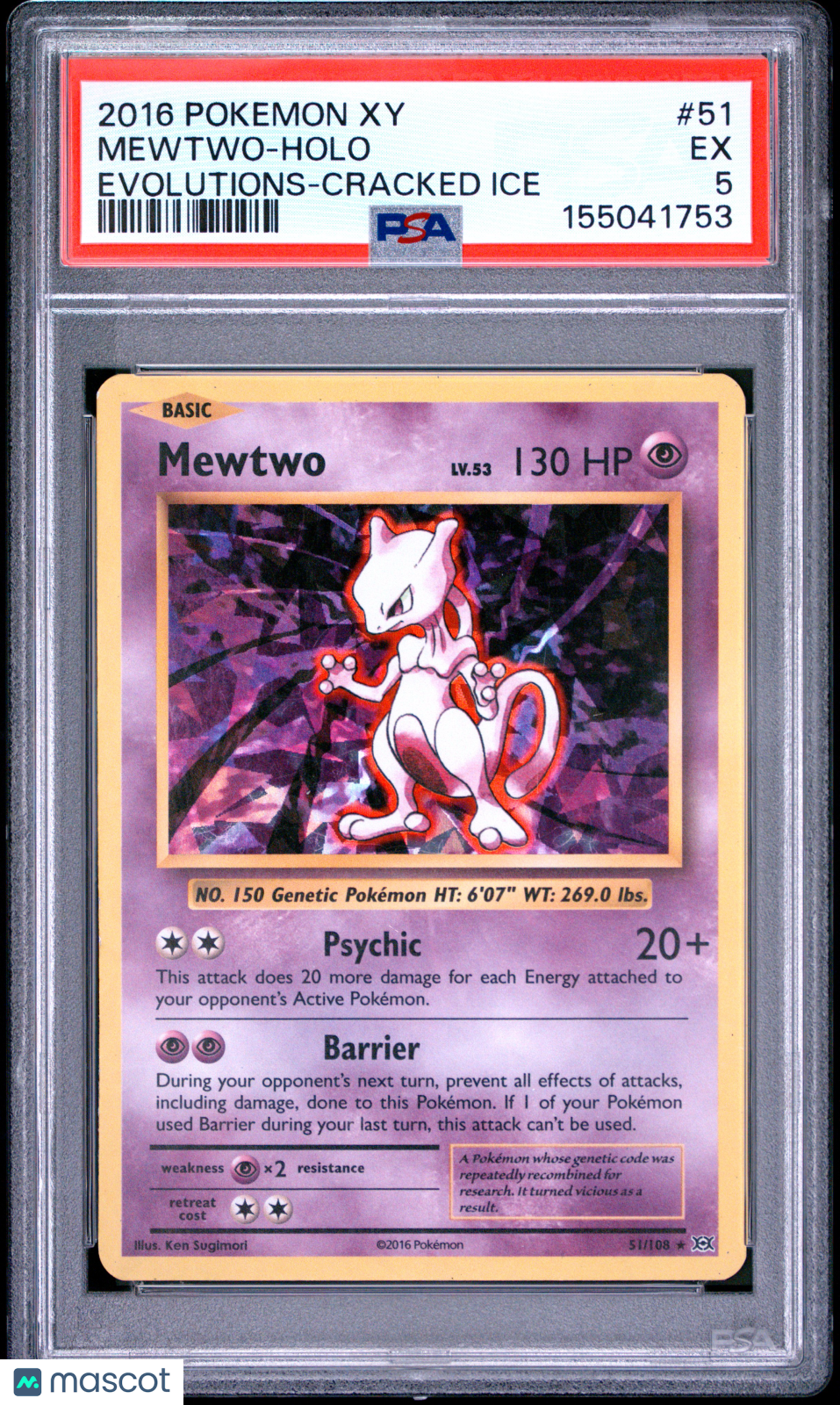 2016 Pokemon Xy Evolutions Mewtwo #51 Evolutions-Cracked Ice PSA 5