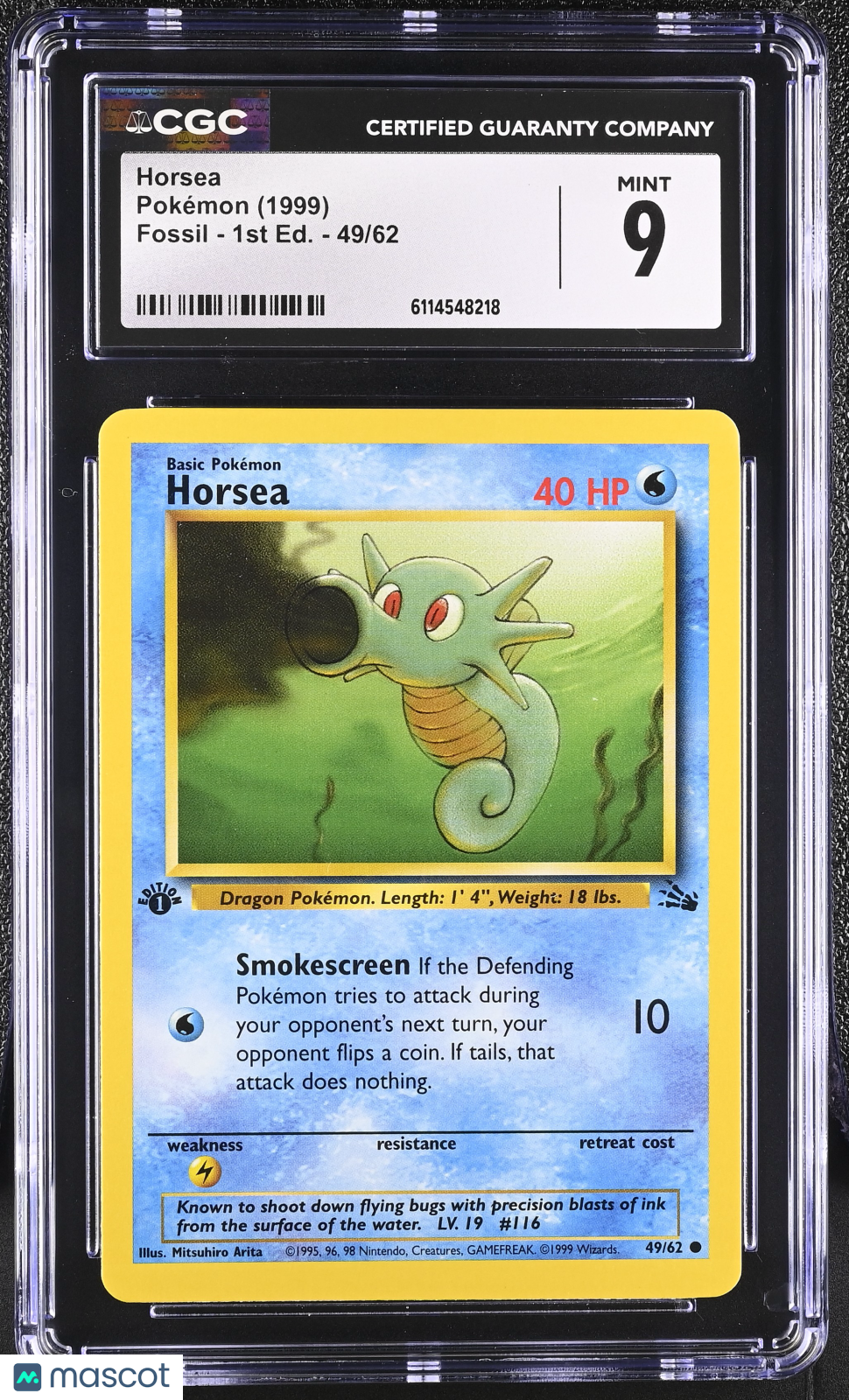 1999 Pokemon Horsea #49/62 49/62 1st Edition CGC 9
