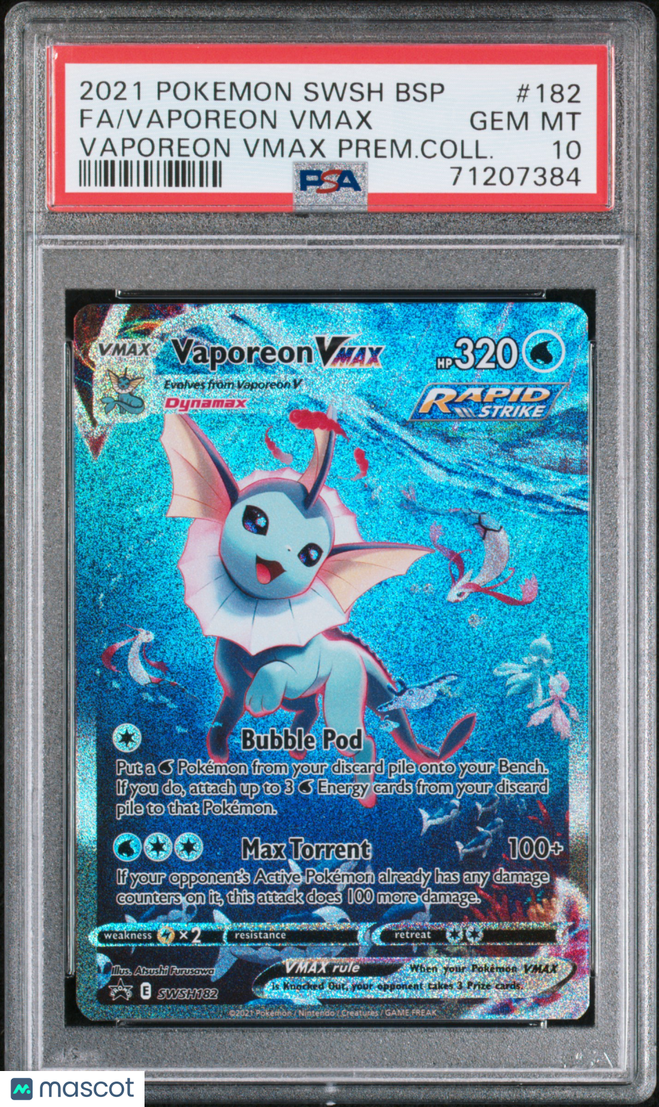 2021 Pokemon Swsh Black Star Promo Vaporeon VMAX #182 Vaporeon VMAX Prem.Coll. Fa PSA 10