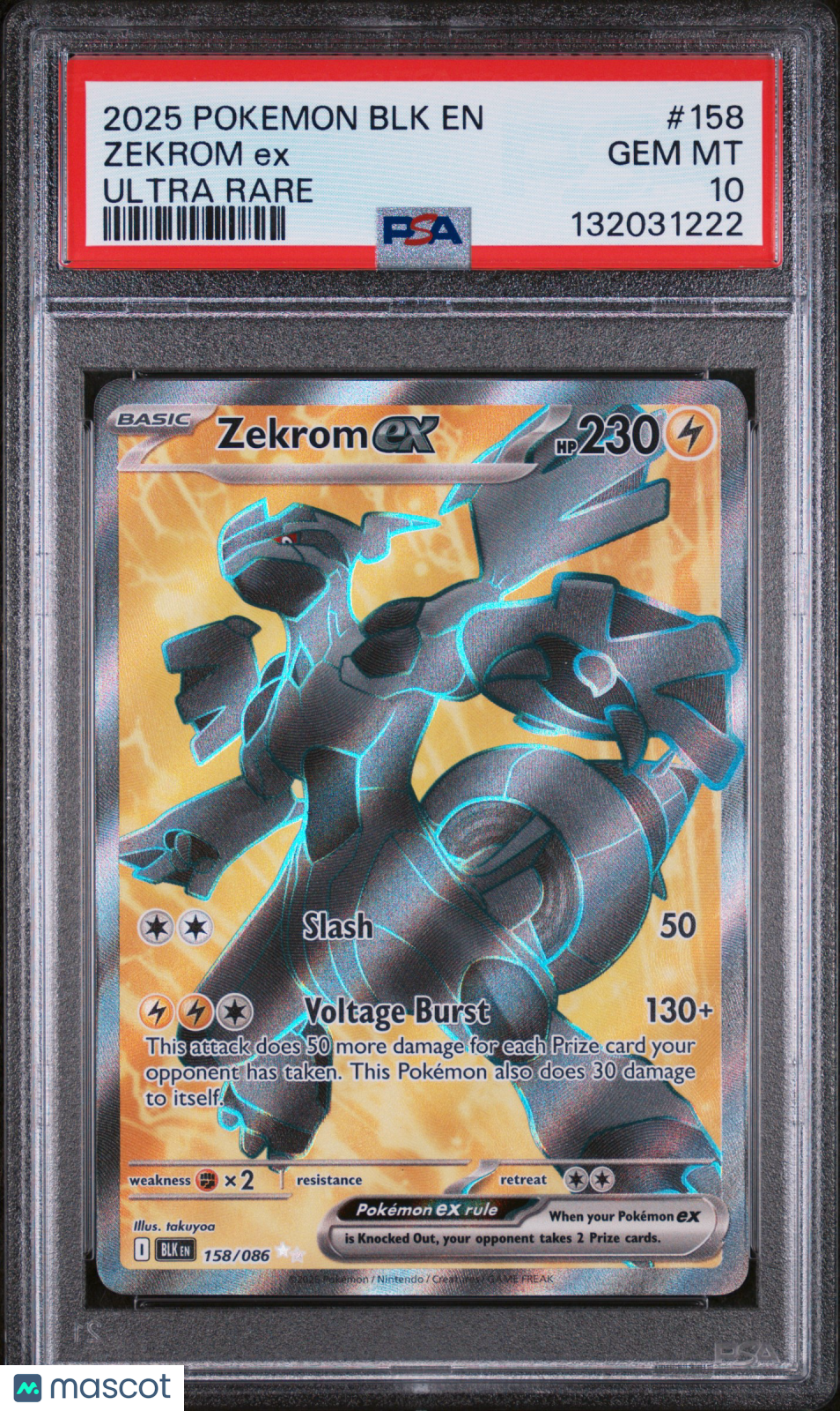 2025 Pokemon BLK EN-Black Bolt Zekrom EX #158 Ultra Rare PSA 10
