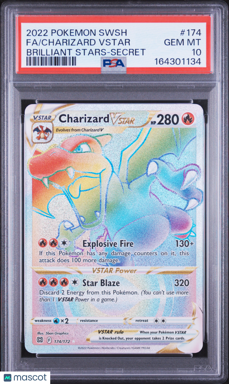 2022 Pokemon Sword & Shield Brilliant Stars Charizard VSTAR #174 Brilliant Stars-Secret Fa PSA 10