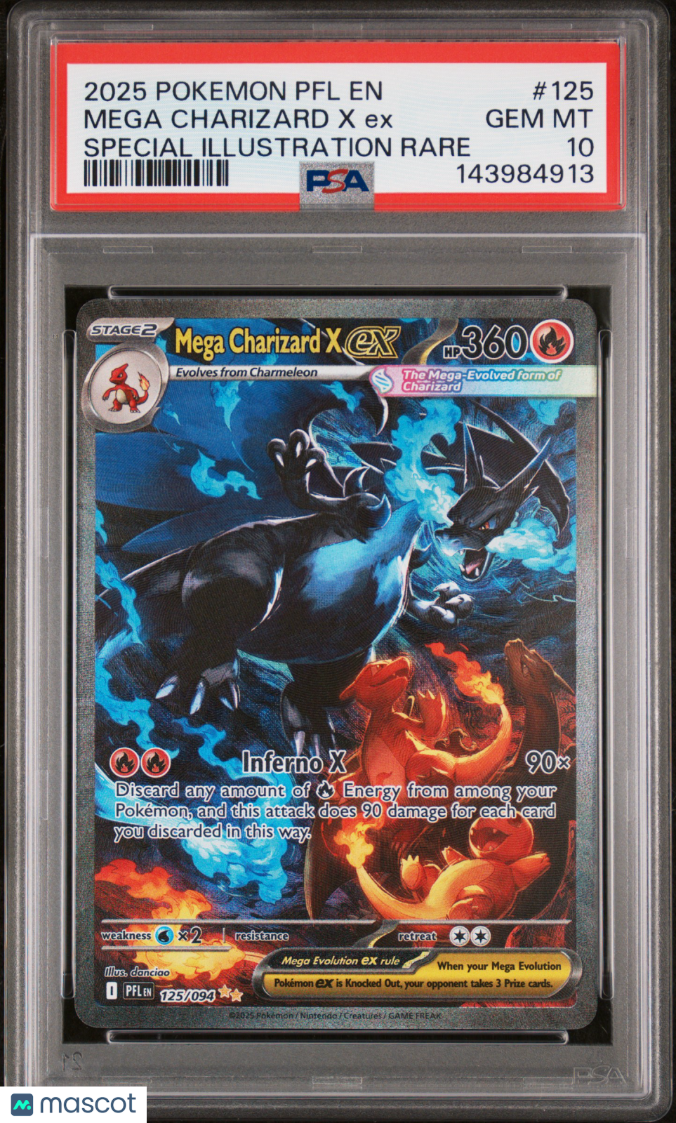 2025 Pokemon PFL EN-Phantasmal Flames Mega Charizard X EX #125 Special Illustration Rare PSA 10